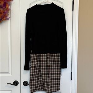 Black and Cream Plaid Midi Dress